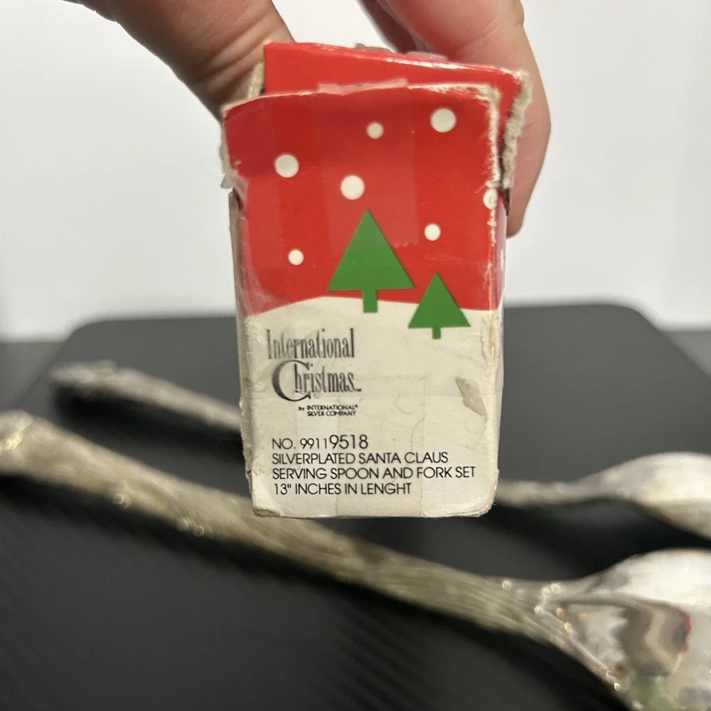 International Silver Silverplated Santa‎ Claus Serving Spoon & Fork Christmas